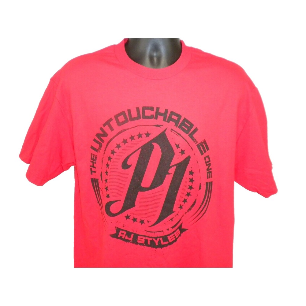 WWE AJ Styles T-shirt L Red‎ Untouchable One Hard To Follow Wrestle Royal Rumble - Picture 5 of 14